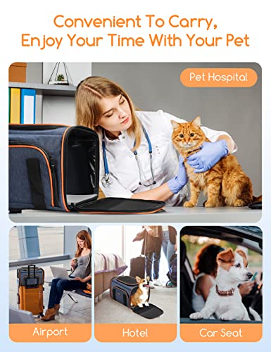 Cat Carrier, Airline Approved Pet Carrier, 3 Sides Expandable Dog Carrier with Fleece Pad, 3 Doors for Cats, Dogs, Puppy and Small Animals