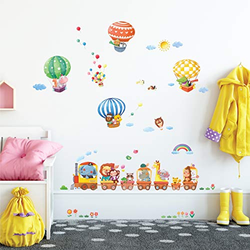 DA4-1406 Animal Train and Hot Air Balloons Kids Wall Stickers Wall Decals Peel and Stick Removable Wall Stickers for Kids Nursery Bedroom Living Room décor