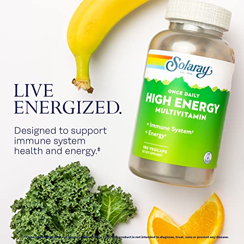 Once Daily High Energy Multivitamin for Women and Men - Energy Supplements - Immune Support w/Vitamin C, A, D and E, Vitamin B Complex, Trace Minerals, 60-Day Guarantee, 180 Serv, 180 VegCaps