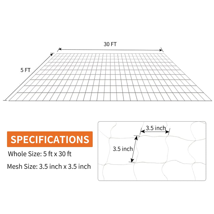Heavy-Duty Polyester Garden Trellis Net Plant Support Netting for Climbing Plants Outdoor, Flexible String Net for Bean Pea, White Grow Tent (4.9Ft x 30Ft, 3.5 Opening Mesh, 1 Pack Plant Net)