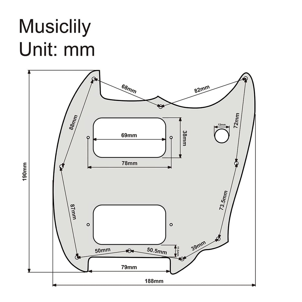 Pro 9 Holes Round Corner HH Guitar Pickguard 2 Humbuckers for Squier Bullet Series Mustang Electric Guitar, 4Ply Tortoise Shell