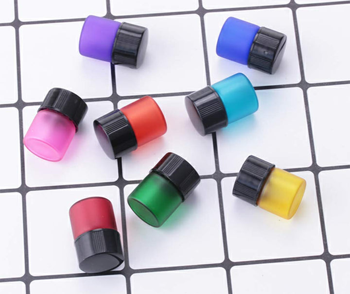 ELFENSTALL- New 24Pcs/lot Colorful Frosted 1ml 1/4 Dram Essential Oil Glass Bottle Empty Perfume Sample Vials Small Bottles for Party Makeup Xmas Gift + 1pc Clean Cloth + free 1ml Dropper Pipette (24)