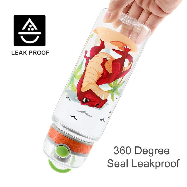 Cute Water Bottle for School Kids Boys, BPA FREE Tritan & Leak Proof Flip Top Lid & Easy Clean & Carry Handle, 23oz/ 680ml - Dinosaur