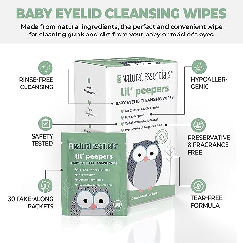 Lil' Peepers Baby Eye Wipes and Eyelid Cleanser, Preservative-Free & Rinse-Free, Pediatrician Recommended Hypoallergenic Soft Eyelid Wipes for Babies, Kids and Adults (30 Count)