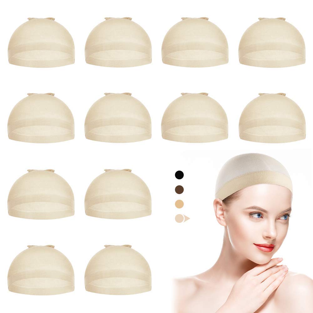 Nude: 12 Pack Nude Stocking Wig Caps, Flesh Color Stretchy Nylon Close End Wig Caps, Each Paper Board Contains 2 Wig Caps (Nude)