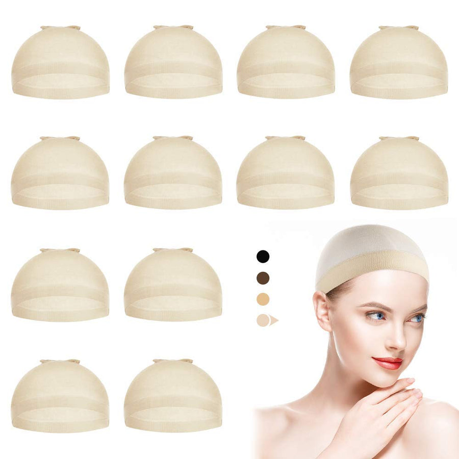 Nude: 12 Pack Nude Stocking Wig Caps, Flesh Color Stretchy Nylon Close End Wig Caps, Each Paper Board Contains 2 Wig Caps (Nude)