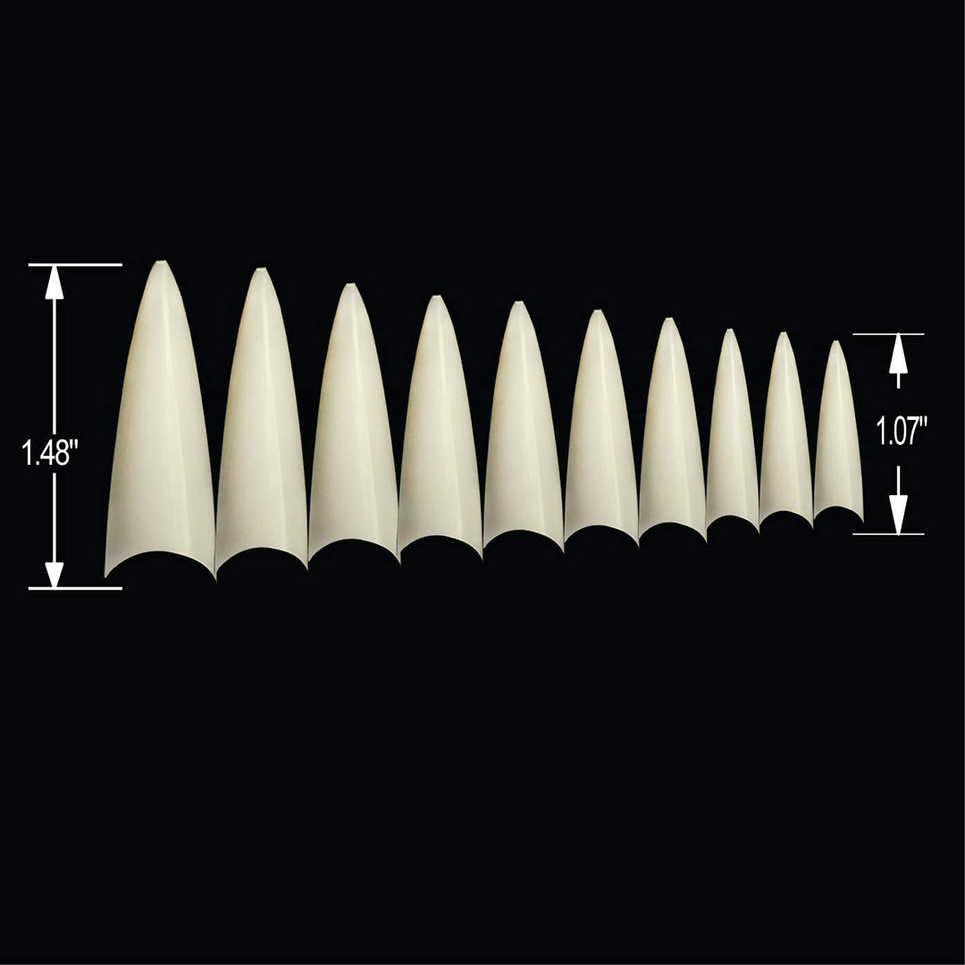 BE.YOU Beyou Natural Long Stiletto 500Pcs Artificial Fake Nail Tips, 10 Sizes 28510 For Nail Salon