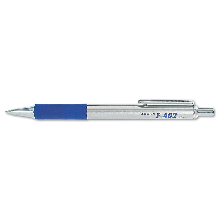 F-402 Retractable Ballpoint Pen, Stainless Steel Barrel, Fine Point, 0.7mm, Blue Ink, 1-Pack