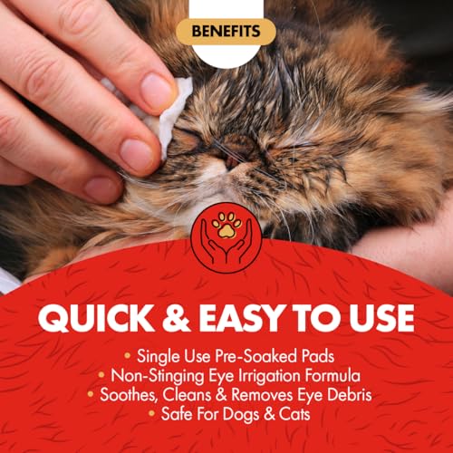 Eye Wash Pads - 90 count; Eye Care for Dogs and Cats, Soft Pet Wipes for Gently Cleaning Eyes, Sterile Cat and Dog Wipes Formulated to Remove Eye Debris