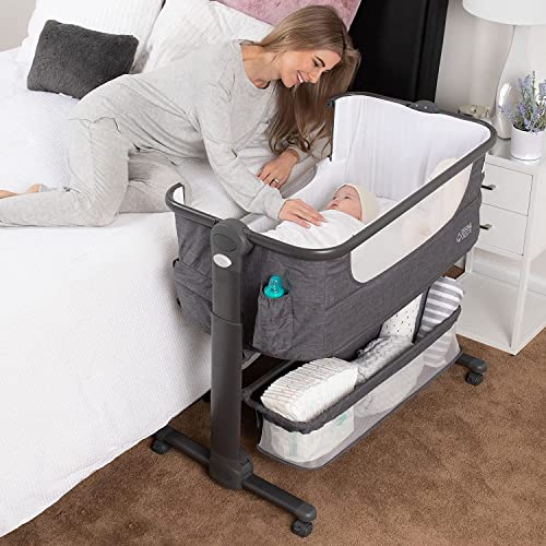 Baby Bassinet, Bedside Sleeper for Baby, Easy Folding Portable Crib with Storage Basket for Newborn, Bedside Bassinet, Comfy Mattress/Travel Bag Included (Bassinet)