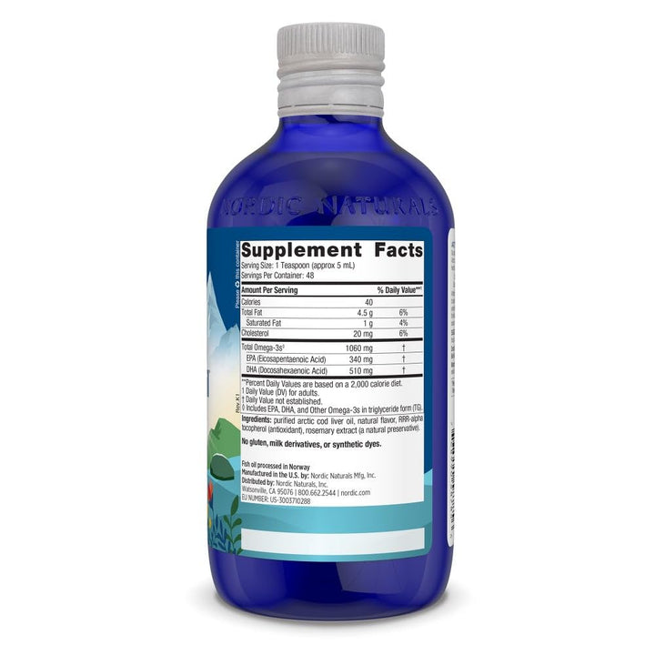 Arctic Cod Liver Oil, Lemon - 8 oz - 1060 mg Total Omega-3s with EPA & DHA - Heart & Brain Health, Healthy Immunity, Overall Wellness - Non-GMO - 48 Servings