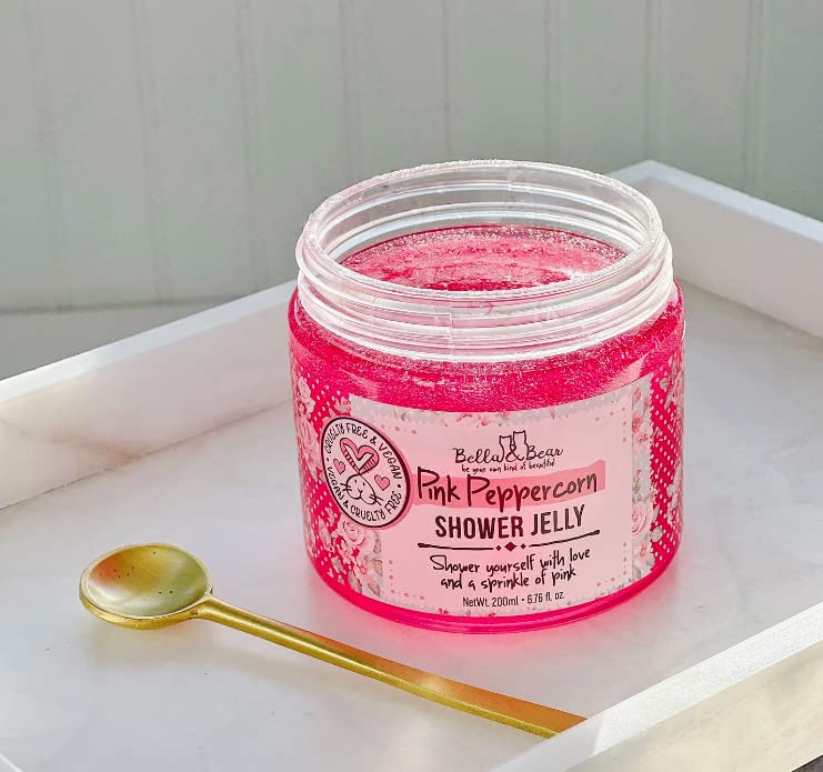 Bella & Bear Pink Peppercorn Shower Jelly, 6.7oz, Cruelty-Free, Vegan, Sensitive Skin, Great for Kids and Adults