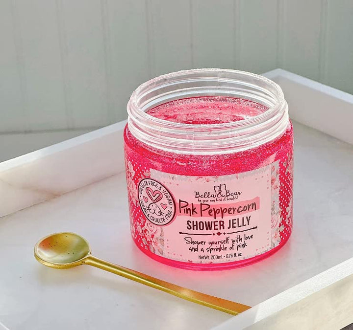 Bella & Bear Pink Peppercorn Shower Jelly, 6.7oz, Cruelty-Free, Vegan, Sensitive Skin, Great for Kids and Adults