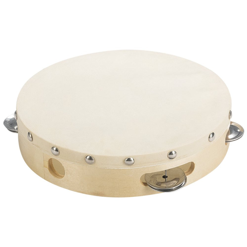 8 Wood Handheld Tambourine - Single Row 5 Pairs Jingles