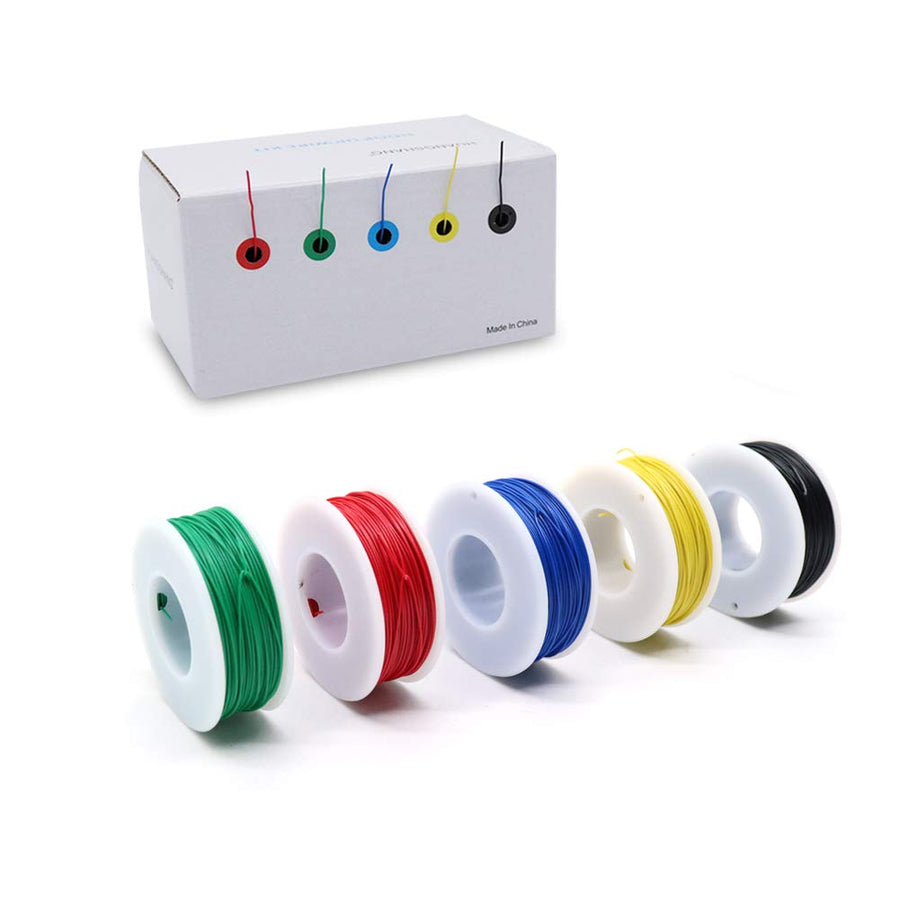 5pcs 164ft Copper Hookup Wire Kit Wrapping 30AWG Cable Jumper Wire Solid Core Tinned Copper Wrapping Wire 5 Color