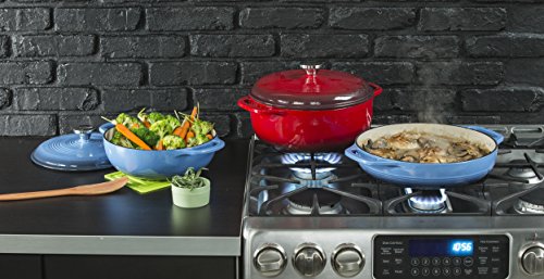 7.5 Quart Enameled Cast Iron Dutch Oven with Lid – Dual Handles – Oven Safe up to 500° F or on Stovetop - Use to Marinate, Cook, Bake, Refrigerate and Serve – Caribbean Blue