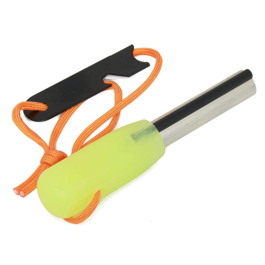 Outdoors Emergency Fire Starterï¼Å’Magnesium Mg Rod Integrate with Ferro Rod, with Paracord and Multi –Function Scraper Striker, Great for Bushcraft, Camping, Hiking, Hunting (Luminou