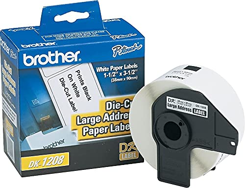 , Die-Cut Large Address Labels, DK-1208, Genuine Labels, Long Lasting Reliability, Die-Cut Large Address Paper Labels, 400 Labels per Roll, (1) Roll per Box