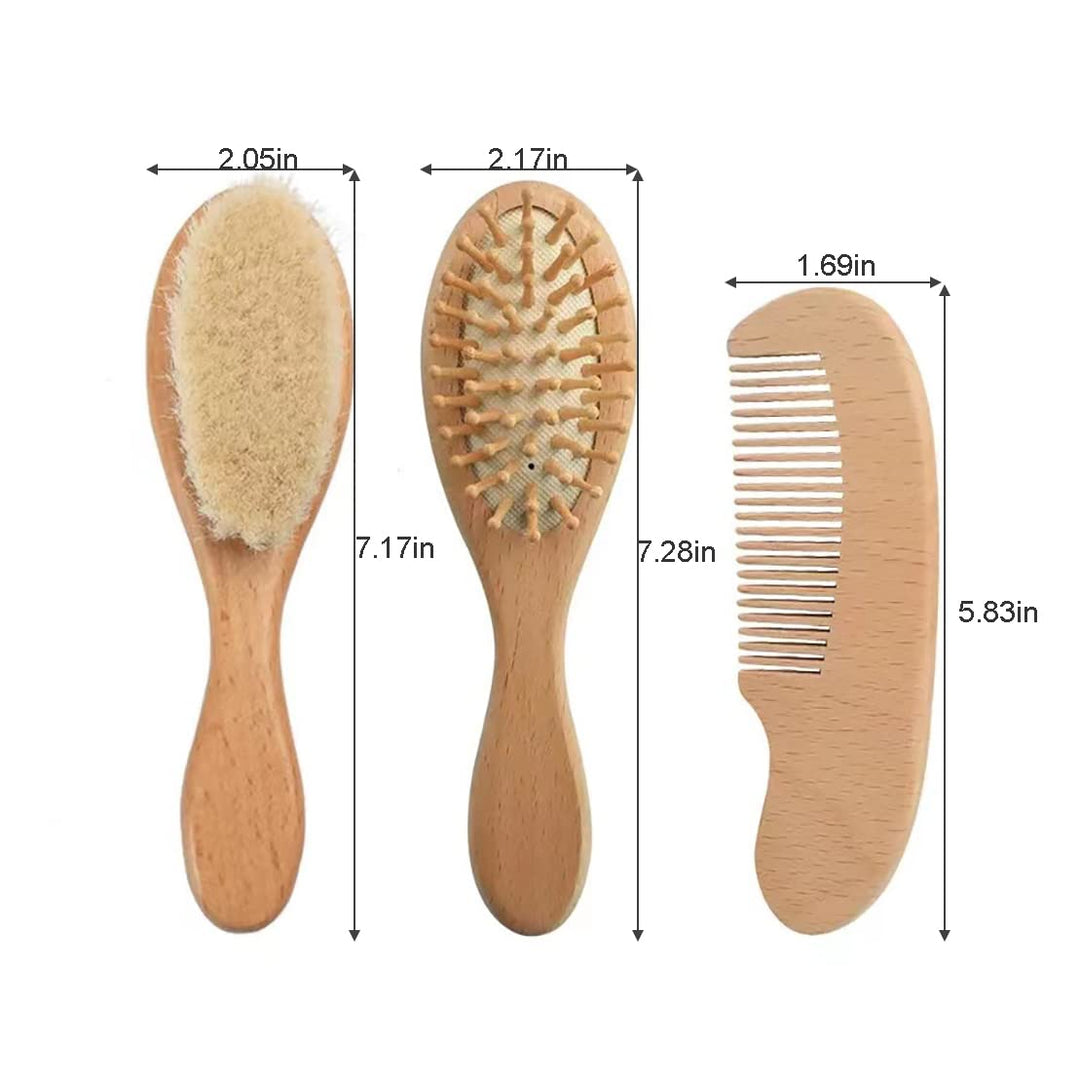 Baby Hair Brush and Comb Set for Newborn| Natural Wooden Hairbrush with Soft Goat Bristles, Pear Wood Comb and Wooden Massage Brush for Infant, Toddler, Kids