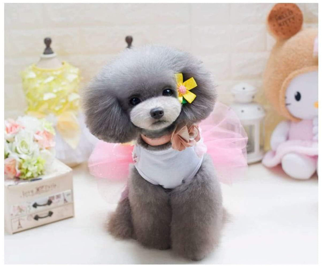 Dog Dress Puppy Skirt Dog Princess Dresses Tutu Flower and Sequin Dot Wedding Lace Dress Luxury Bow Dog Dresses for Small Dogs Girl Cat (L, Pink)