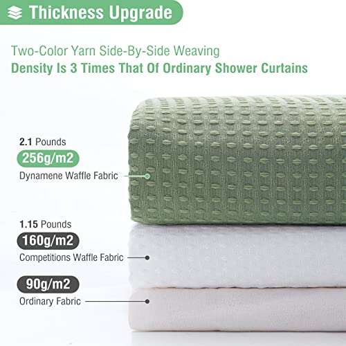 Sage Green Shower Curtain - Waffle Textured Heavy Duty Thick Fabric Shower Curtains for Bathroom, 256GSM Luxury Weighted Polyester Cloth Bath Curtain Set with 12 Plastic Hooks,72Wx72H,Green