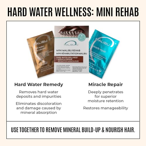 Mini Malibu Rehab Hard Water Wellness - Contains 2 Remedy Packets - At-Home Hair Reconstructor and Mineral Removal Remedy - Sulfate Free Hair Care