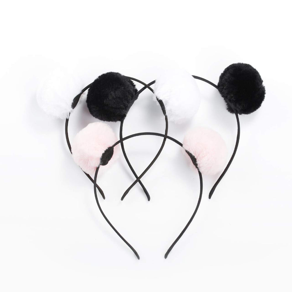 6 Pieces 3 Pairs Fluffy Furry Pom Ball Headband and Elastic Hair Ties Fuzzy Faux Fur Animal Ears Double Pom Headband PomPom Hair Band for Girls and Women