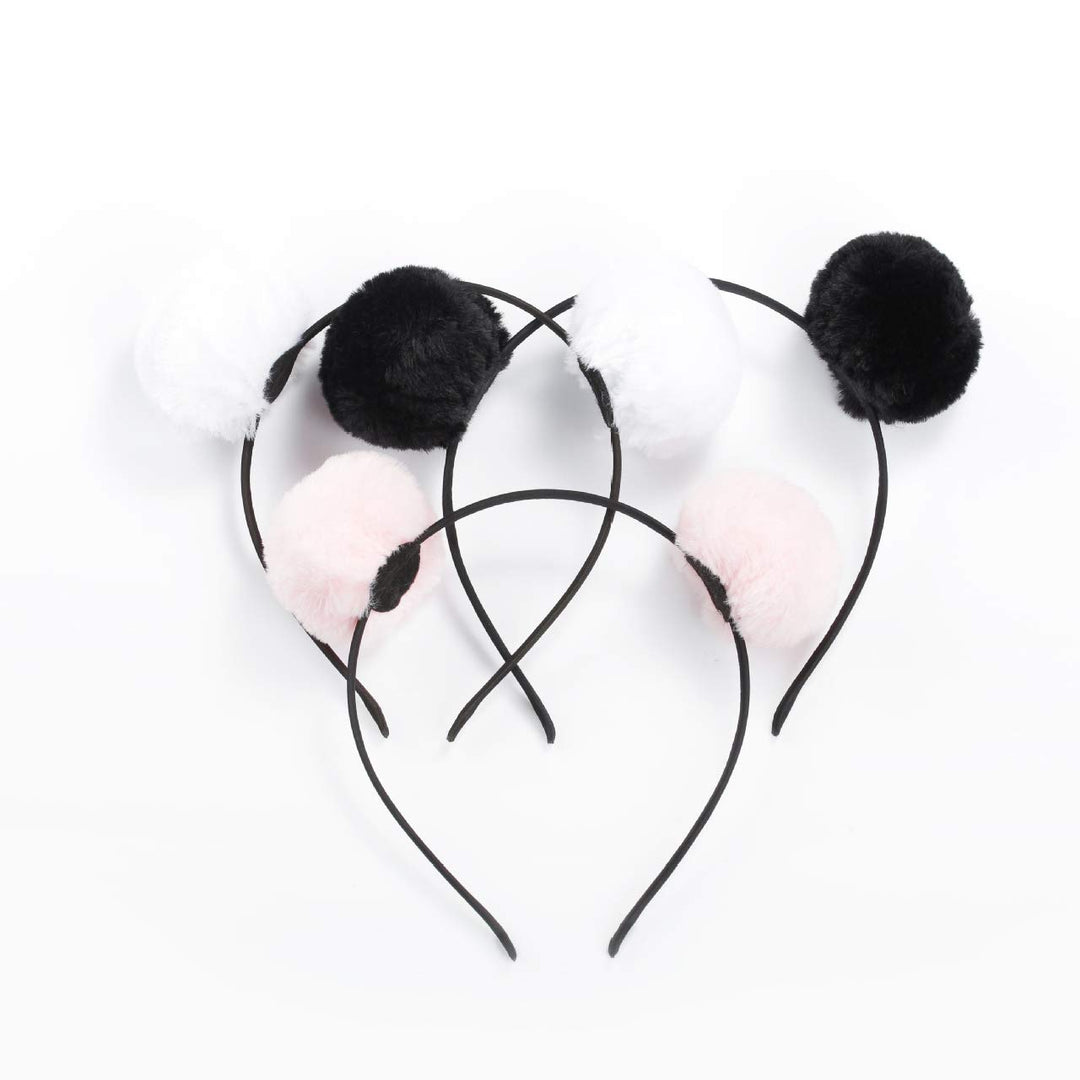 6 Pieces 3 Pairs Fluffy Furry Pom Ball Headband and Elastic Hair Ties Fuzzy Faux Fur Animal Ears Double Pom Headband PomPom Hair Band for Girls and Women
