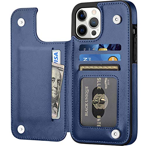 Wallet Case for iPhone 12 Pro Max, Premium Soft PU Leather Card Holder Case with Kickstand Slim Flip Case for iPhone 12 Pro Max 6.7 Inch (Blue)