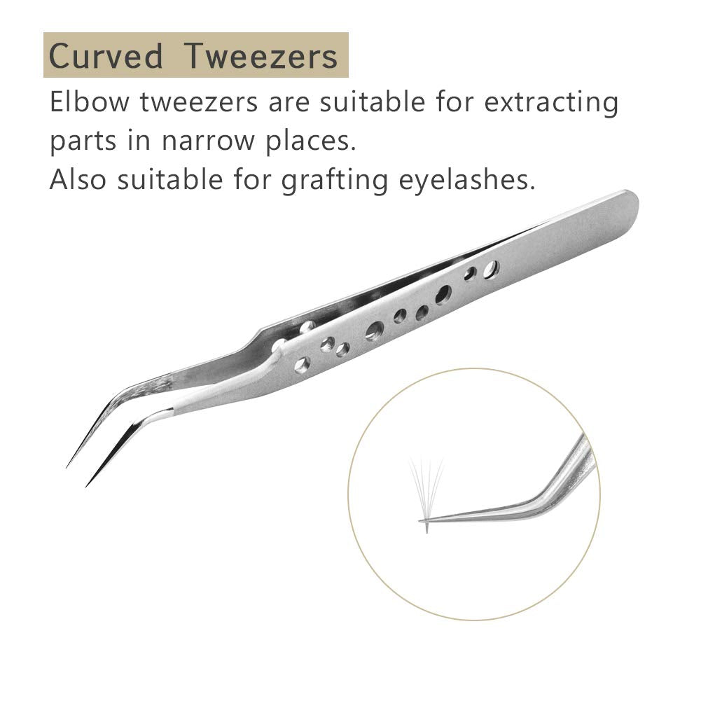 Volume and Individual Eyelash Extension Tweezers, 9 Holes Professional Stainless Steel Precision Tweezers Set - Straight and Curved Pointed Tweezers for Eyelash Extension Supplies Tool by OBEYA