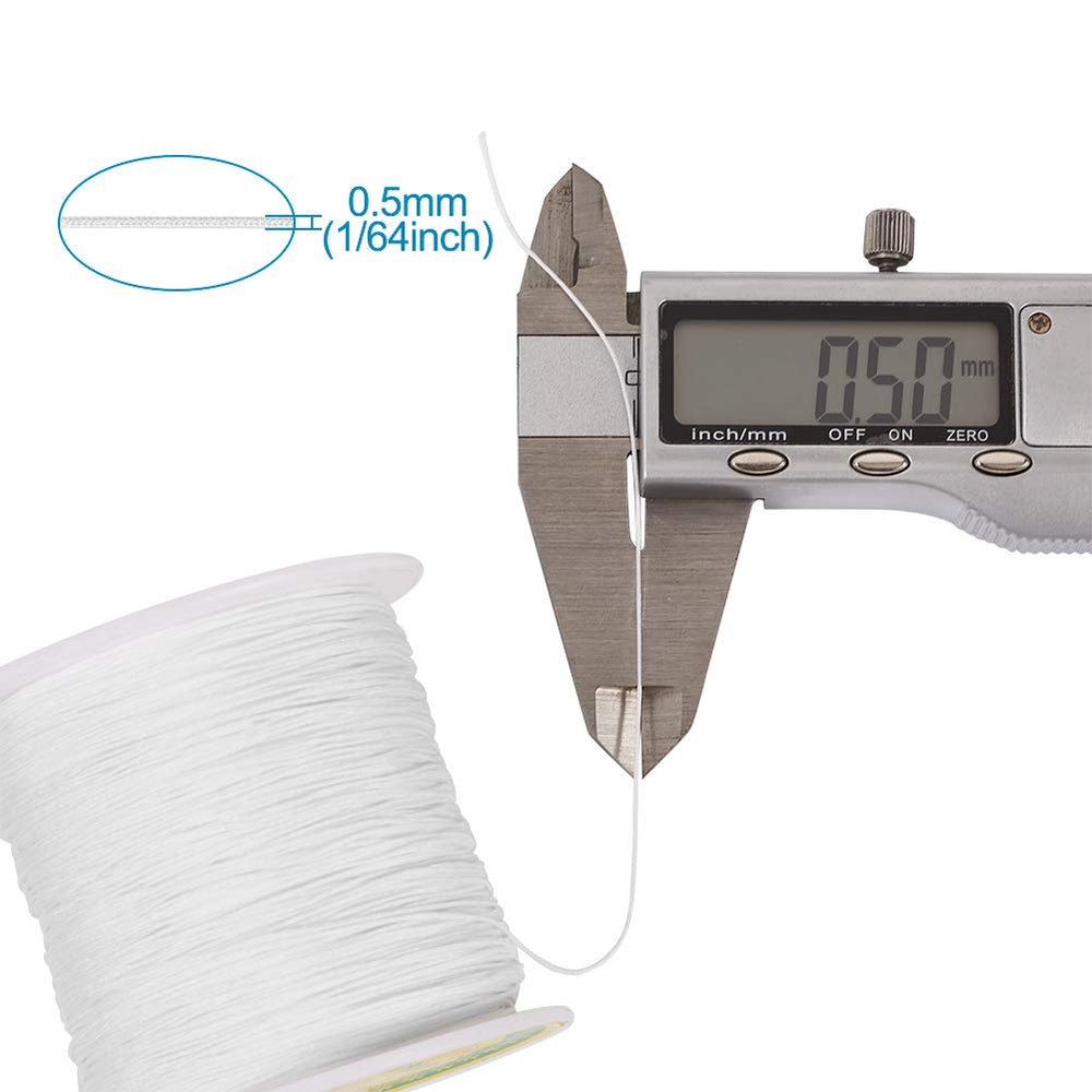 150 Yards White Nylon Beading String Cords 0.5mm Chinese Knotting Cord Braided Nylon Thread Wires for Kumihimo Knotting Wrapping Beading Macrame Bracelet Jewelry Making