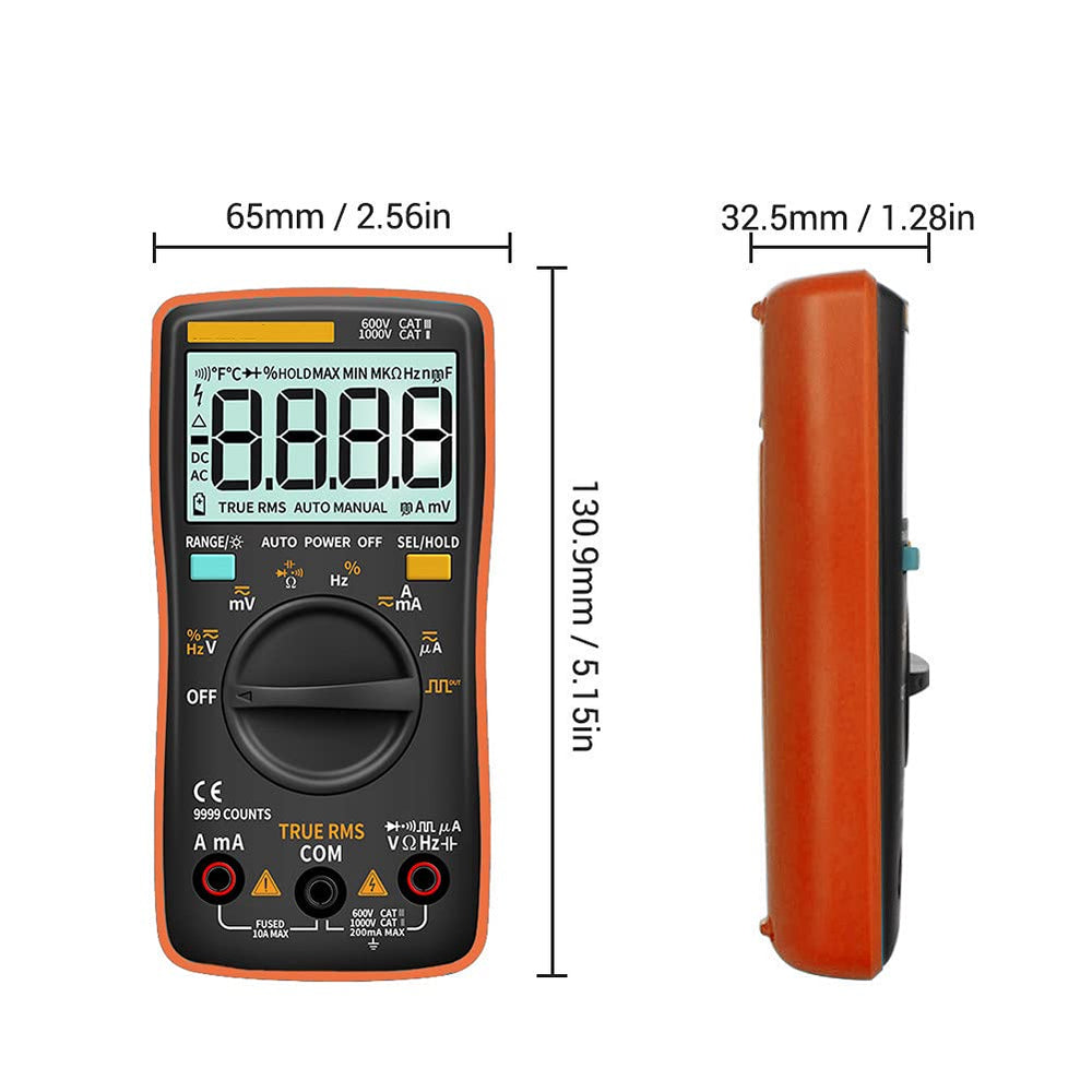 Digital Multimeter Autoranging, True-RMS Multimeter Leads Probes Clips for AC DC Voltage Ammeter Current Ohm Meter