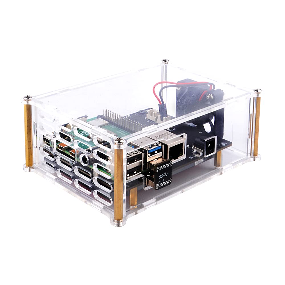 Acrylic Case with 4010 Fan (40mmx40mmx10mm) for Raspberry Pi 4 Model B X825 V2.0 2.5 inch SATA HDD/SSD Expansion Board & Raspberry Pi 4 Model B