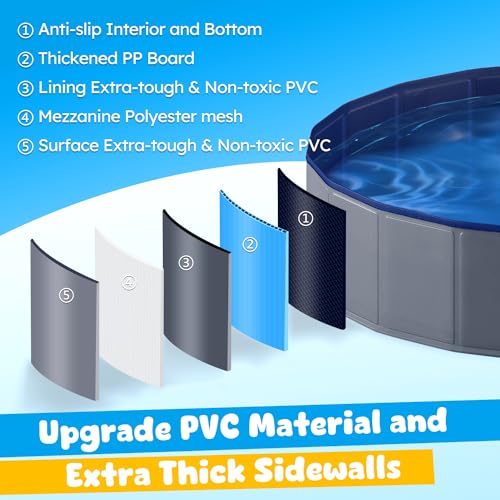 Foldable Dog Pool, Collapsible Hard Plastic Dog Swimming Pool, Portable Bath Tub for Pets Dogs and Cats, Pet Wading Pool for Indoor and Outdoor, 48 x 12 Inches