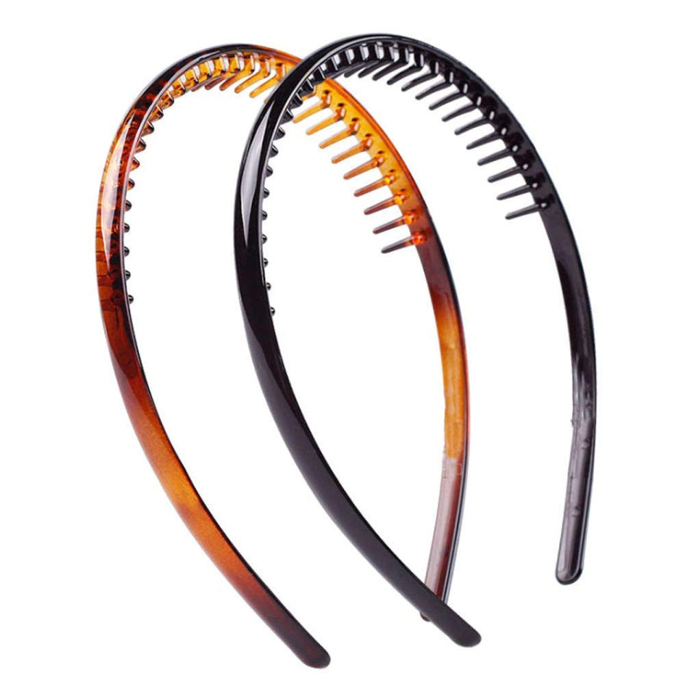 Set Of 2 Fashion Plastic Headband Teeth Comb Hairband Hair Hoop Accessory For Women'S Lady Girls (Black +Brown)