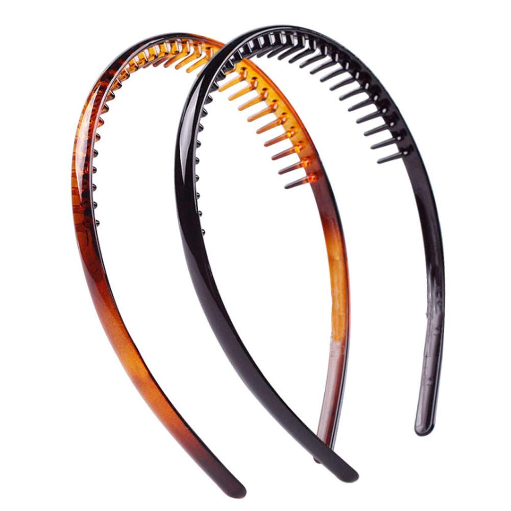 Set Of 2 Fashion Plastic Headband Teeth Comb Hairband Hair Hoop Accessory For Women'S Lady Girls (Black +Brown)