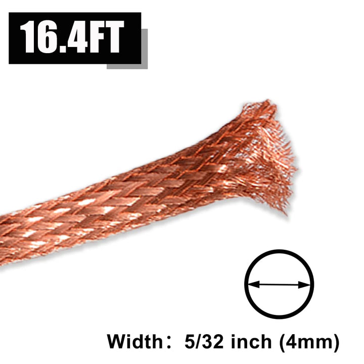 16.4ft 5/32 Inch Flat Copper Braided Ground Strap Wire Expandable Metal Sheath Square 1.5mm2 Screening Signal Wire Cable Shielded