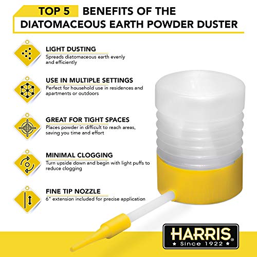 Harris Diatomaceous Earth Powder Duster with 6 Inch Extension Nozzle for Indoor and Outdoor Use