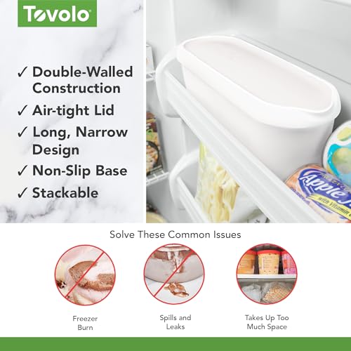 Ice Cream Containers for Homemade Ice Cream, Glide-A-Scoop (2.5 Qt, White) - Stackable Ice Cream Storage Containers for Freezer - BPA-Free Ice Cream Tub with Lid & Non-Slip Base