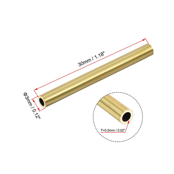 Brass Round Tube, 3mm OD 0.5mm Wall Thickness 30mm Length Seamless Pipe Tubing for DIY Crafts 10 Pcs
