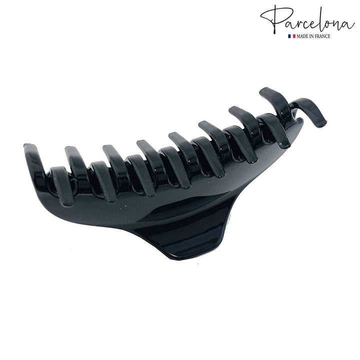 French Boss Thin Glossy Black Medium Covered Spring Jaw Hair Claw Clip Clutcher Clamp
