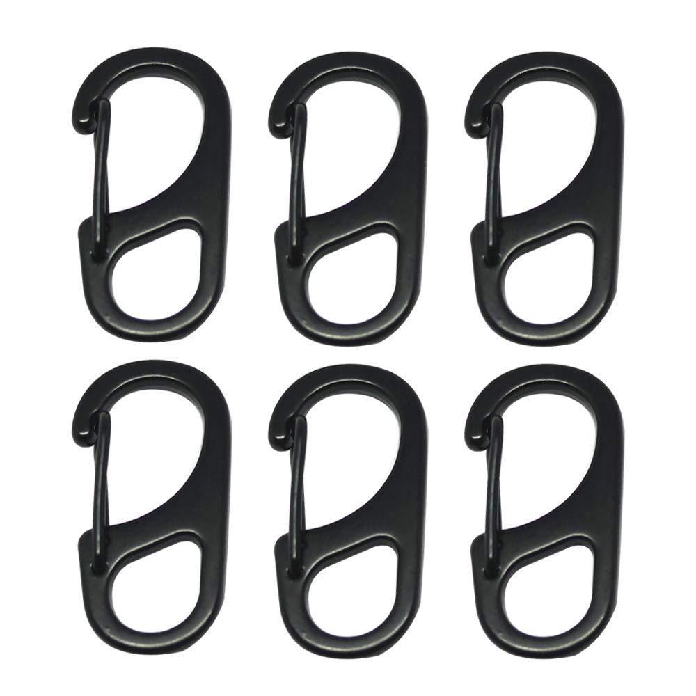 Small Metal Carabiner Paracord Clips Snap Hooks with Fixed Eye(0.39/0.47in) Spring Clasps Keychain Buckles, 1 Pcs Large(1.85in) 5 Pcs Small(1.25in) Black