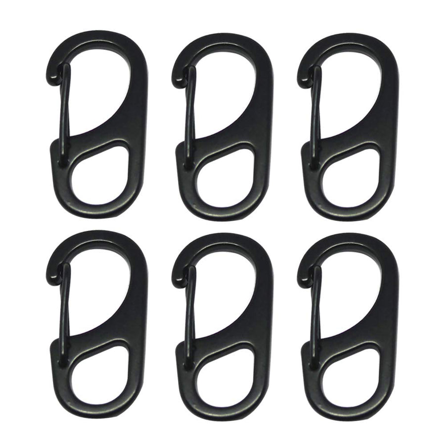 Small Metal Carabiner Paracord Clips Snap Hooks with Fixed Eye(0.39/0.47in) Spring Clasps Keychain Buckles, 1 Pcs Large(1.85in) 5 Pcs Small(1.25in) Black