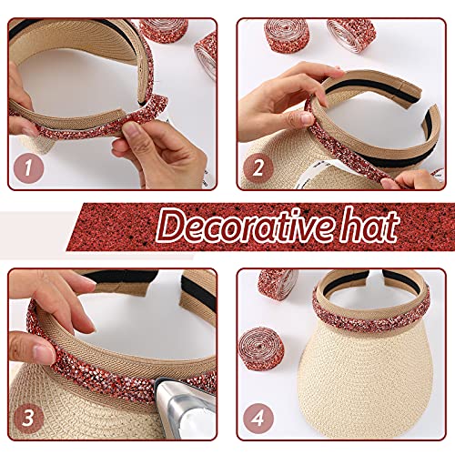 Bling Crystal Rhinestone Ribbon, DIY Self-Adhesive Rhinestone Sticker Ribbon for Wedding Cakes Birthday Crafts Decorations (Pink and Rose Gold,1.1 Inch Wide)