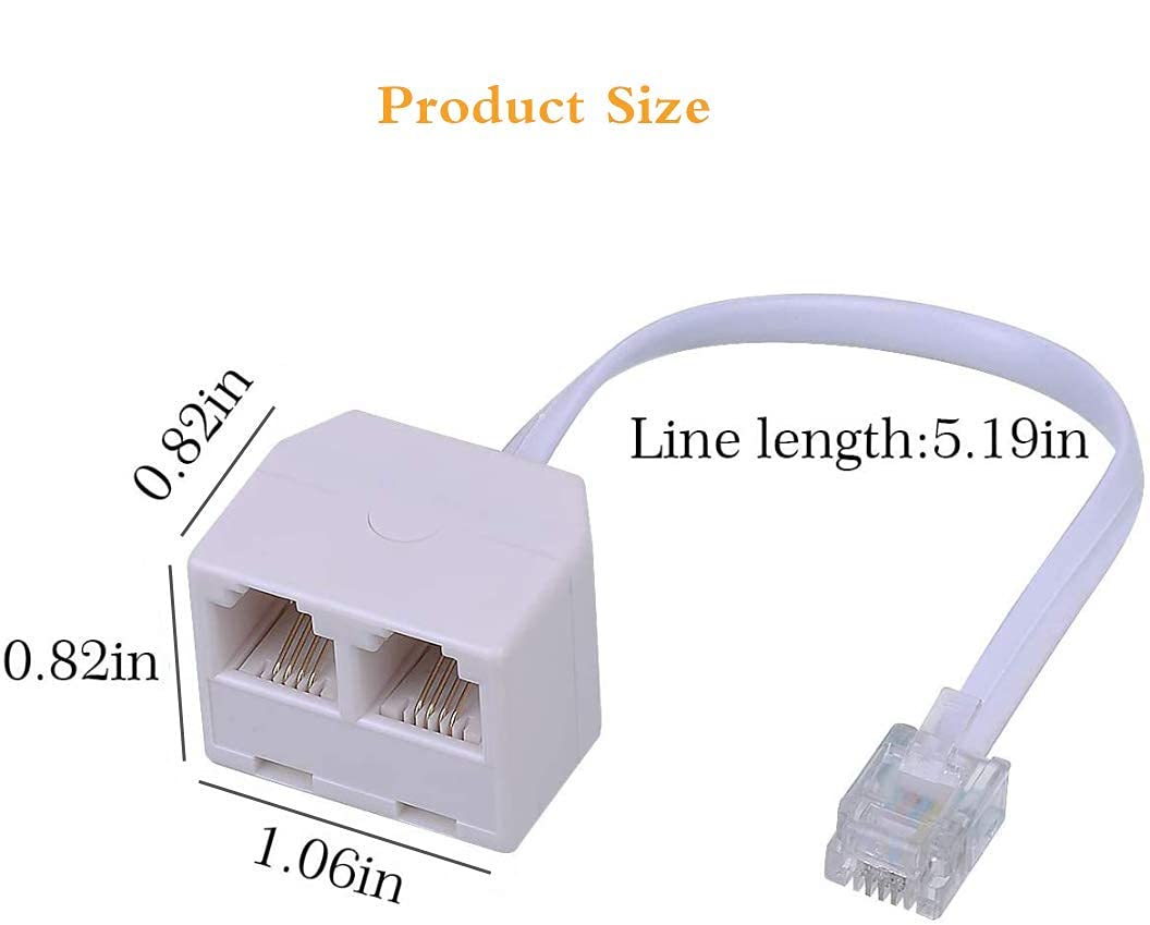 Phone Line Splitter RJ11 Male to Female Two Way Phone Line Splitter Converter RJ11 6P4C Plugs for Telephone, Fax Machine (3 Pack)