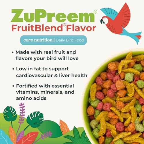 FruitBlend Bird Pellets, Daily Bird Food for Cockatiel, Lovebird, Quaker, Small Conure, Lorikeet, Core Nutrition for Medium Birds, Cockatiel Pellets, Conure Food (M, 2 lb)