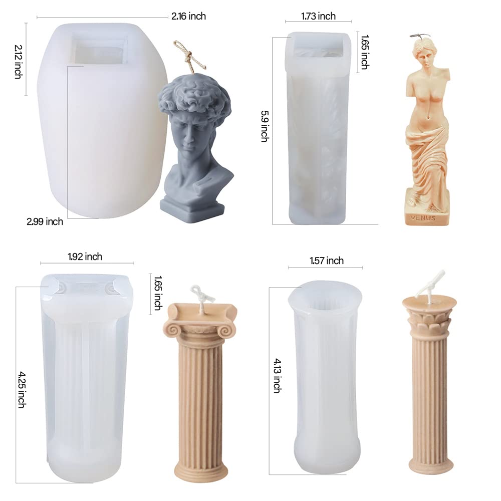 4Pcs 3D Christmas Candle Silicone Mold Roman Column Shape, Ancient Greek Pillar Candle Mold, DIY Candle Plaster Soap Craft Making Tool