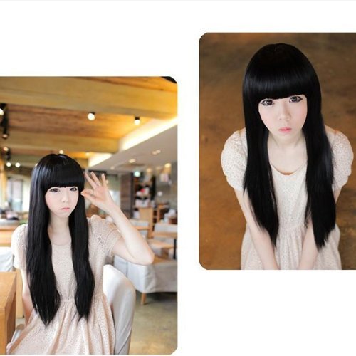 AGPtek black Fashion Long straight women's Girl full Hair Wig cosplay 60cm/23.5In