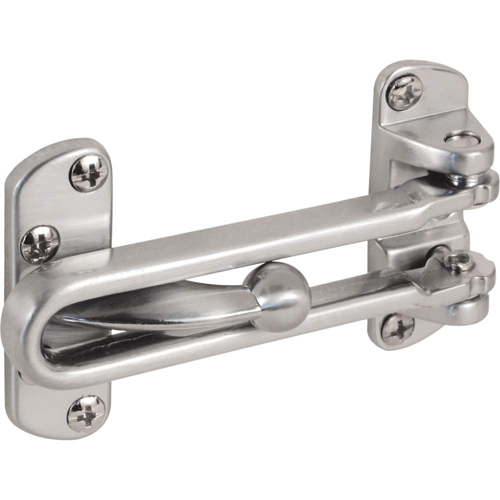 Prime-Line U 9901 Swing Bar Lock for Hinged Swing-In Doors – Secondary Security Lock for Door & Security, 3-7/8 in. Bar Length, Diecast Zinc Construction, Brushed Chrome Finish (Single Pack)