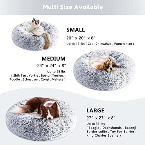 Western Home Faux Fur Original Calming Dog & Cat Bed for Small Medium Large Pets, Indoor Cats, Anti Anxiety Donut Cuddler Round Warm Washable (20, Light Grey)